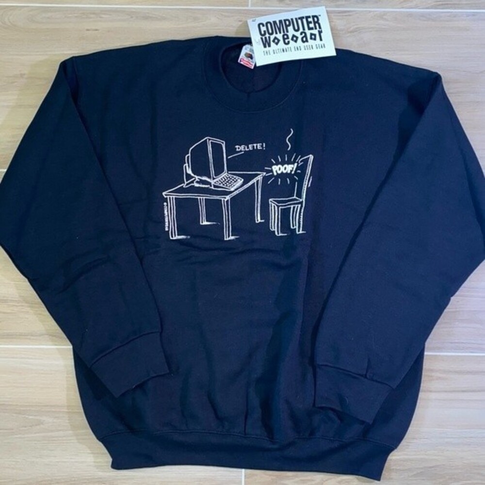 NWT~VINTAGE 1993 ~COMPUTERWEAR Black “Delete! Poof!” Sweatshirt~XL